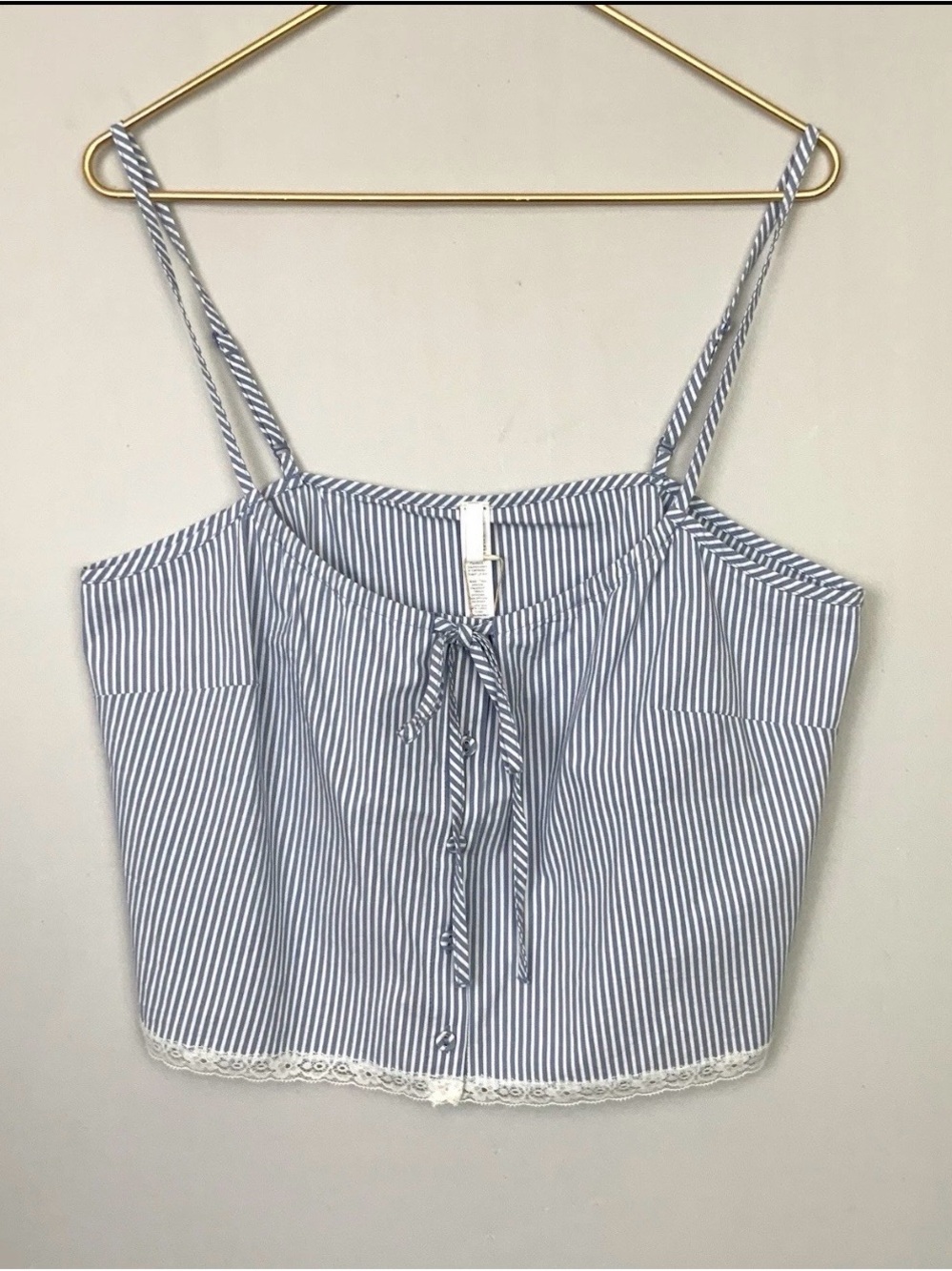 SKIMS Navy & White Striped Lace-Trim Tie-Front Camisole